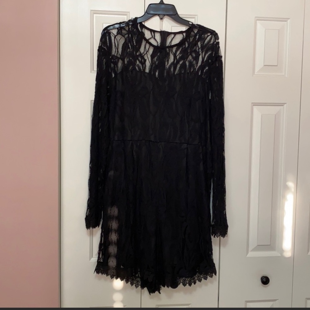 black lace long sleeve shorts romper